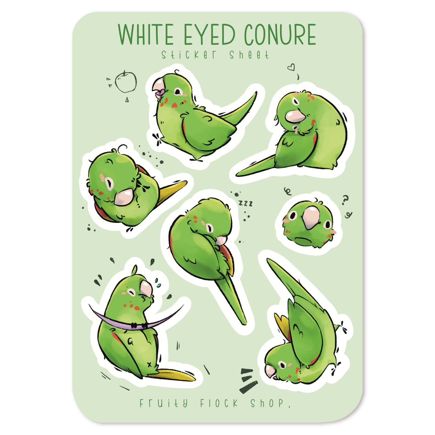 WHITE EYED CONURE STICKER SHEET