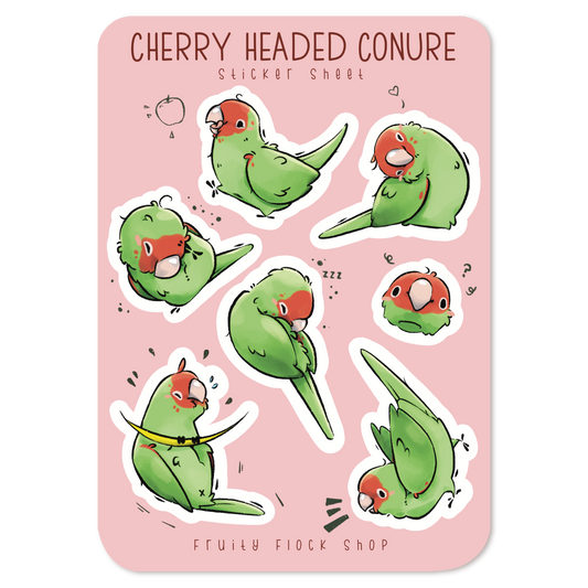 CHERRY HEADED CONURE STICKER SHEET